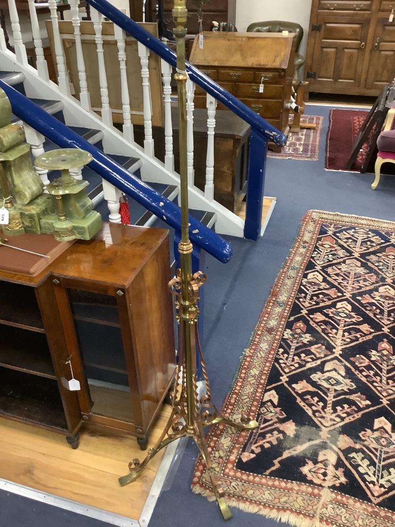 A late Victorian Art Nouveau brass and wrought copper telescopic lamp standard (converted)